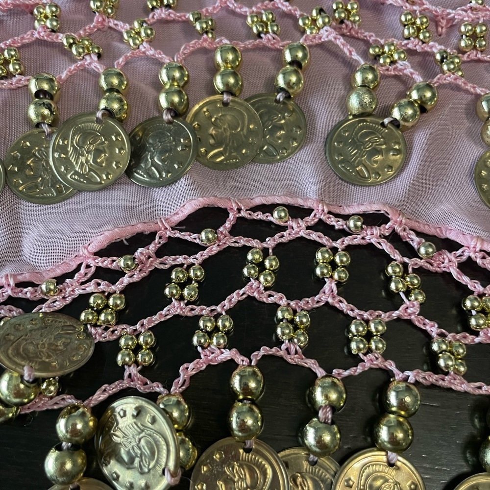 Pink Zumba Hip Scarf / Wrap with Gold Coins measures 64” - Picture 4 of 4